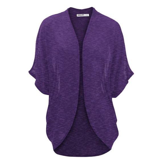Made by Johnny Women's Short Sleeve Open-Front Batwing Cardigan XXXL WHITE_PURPLE