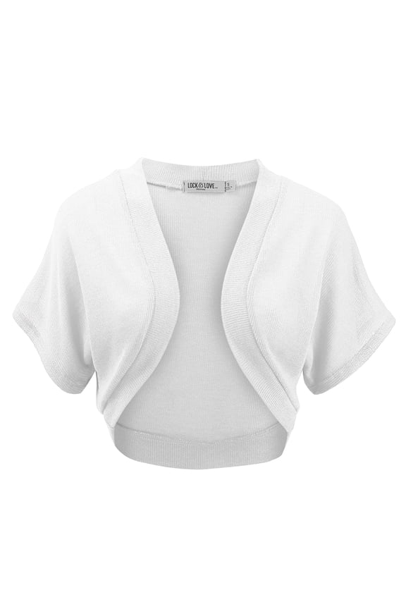 Women's Short Sleeve Shrug Open Cardigan L WHITE