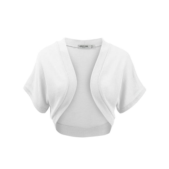 Made by Johnny Women's Short Sleeve Shrug Open Cardigan M WHITE