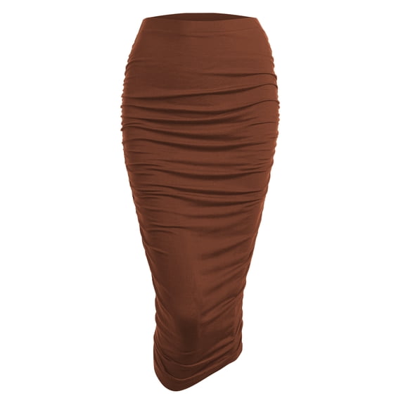 Made by Johnny Women's Slim fit Bodycon Party Club Night Out Elegant Ruched High Waist Long Pencil Skirt with Side Shirring L RUST