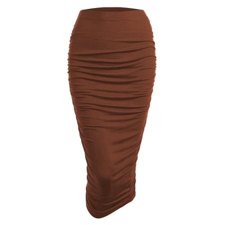 Made by Johnny Women's Slim fit Bodycon Party Club Night Out Elegant Ruched High Waist Long Pencil Skirt with Side Shirring M RUST