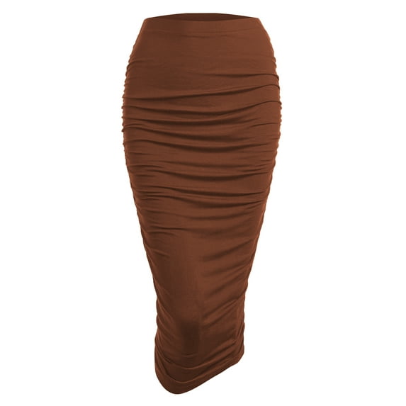 Made by Johnny Women's Slim fit Bodycon Party Club Night Out Elegant Ruched High Waist Long Pencil Skirt with Side Shirring S RUST