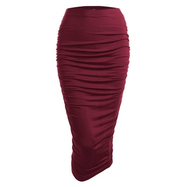 Made by Johnny Women's Slim fit Bodycon Party Club Night Out Elegant Ruched High Waist Long Pencil Skirt with Side Shirring XL WINE
