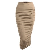Made by Johnny Womens Slim fit Bodycon Party Club Night Out Elegant Ruched High Waist Long Pencil Skirt with Side Shirring L TAUPE