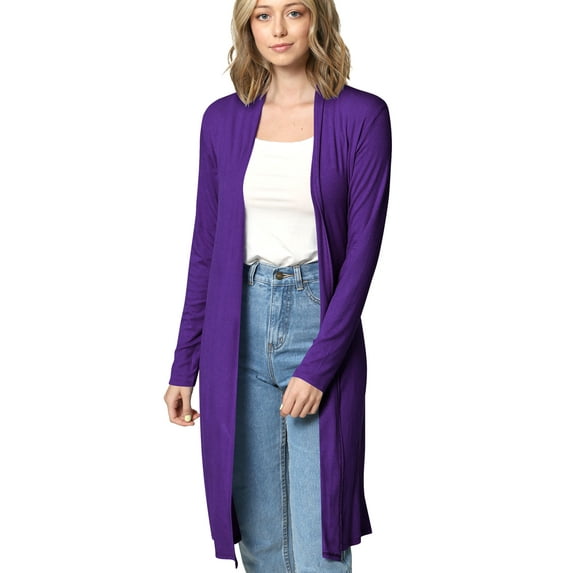 Made by Johnny Women's Solid Long Sleeve Open Front Long Cardigan M PURPLE