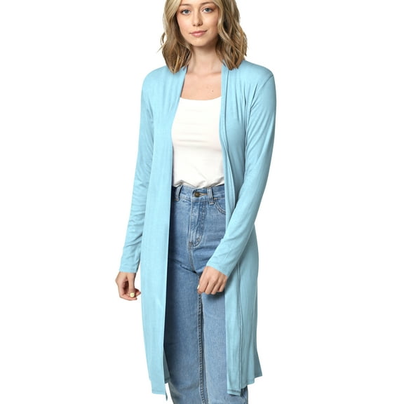 Made by Johnny Women's Solid Long Sleeve Open Front Long Cardigan XL AQUA