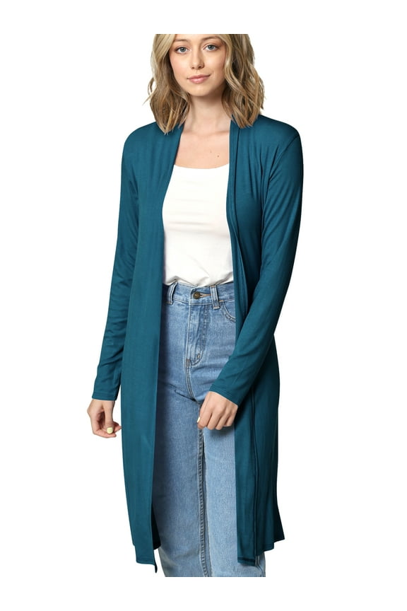 Women's Solid Long Sleeve Open Front Long Cardigan XXL TEAL