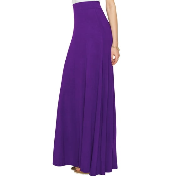 Made by Johnny Women's Solid Maxi Skirt with Elastic Waist Band L DARK_PURPLE