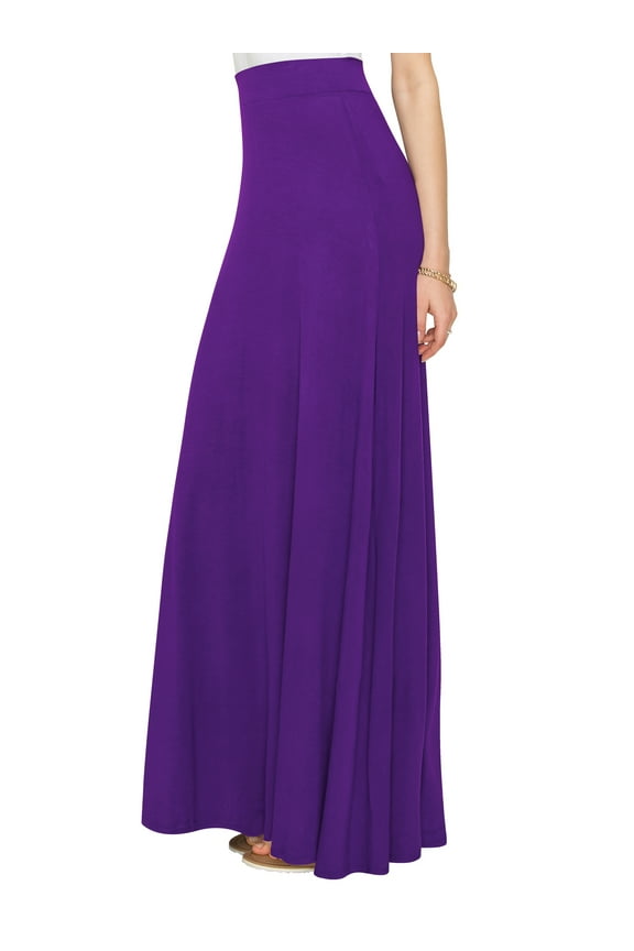 Women's Solid Maxi Skirt with Elastic Waist Band L DARK_PURPLE