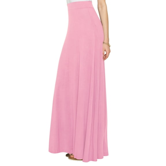 Made by Johnny Women's Solid Maxi Skirt with Elastic Waist Band L PINK