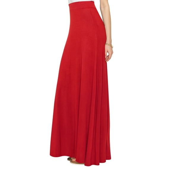 Made by Johnny Women's Solid Maxi Skirt with Elastic Waist Band L RED