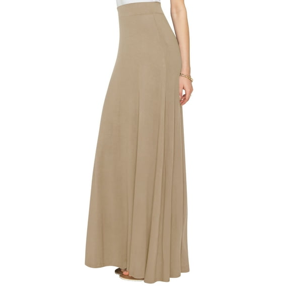 Made by Johnny Women's Solid Maxi Skirt with Elastic Waist Band L TAUPE