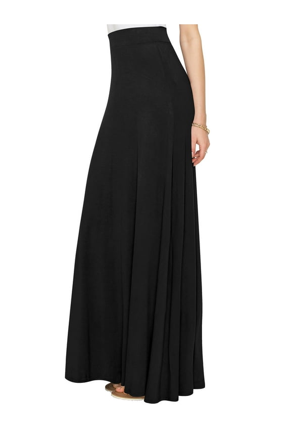 Women's Solid Maxi Skirt with Elastic Waist Band M BLACK