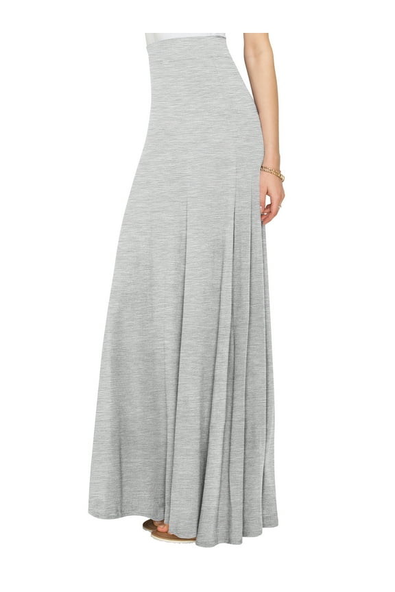 Women's Solid Maxi Skirt with Elastic Waist Band M HEATHER_GREY