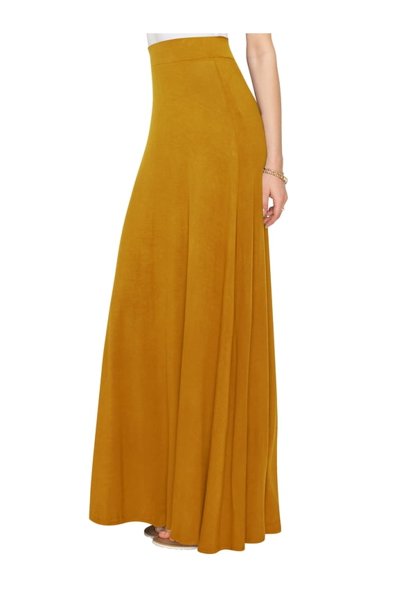 Women's Solid Maxi Skirt with Elastic Waist Band M MUSTARD