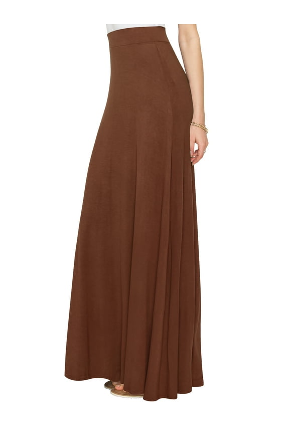Women's Solid Maxi Skirt with Elastic Waist Band S RUST