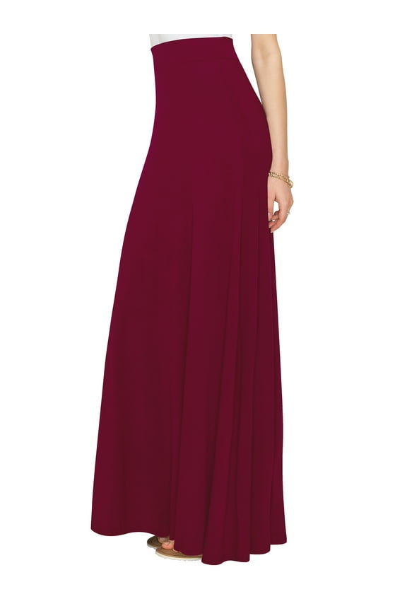 Women's Solid Maxi Skirt with Elastic Waist Band S WINE