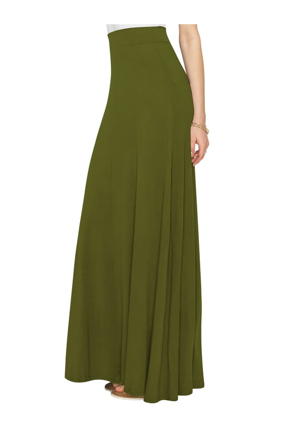 Women's Solid Maxi Skirt with Elastic Waist Band XXXXL OLIVE