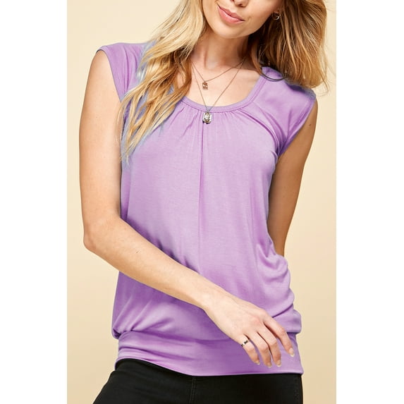 Made by Johnny Women's Solid Short Sleeve Sweetheart Top L LILAC