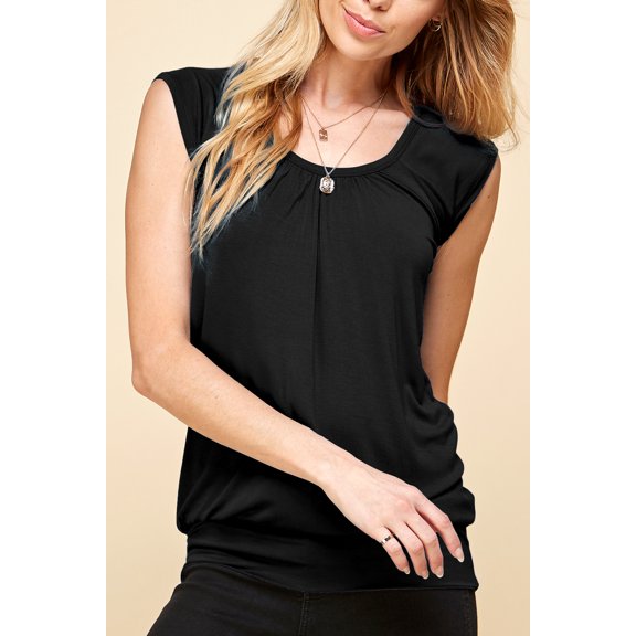 Made by Johnny Women's Solid Short Sleeve Sweetheart Top M BLACK