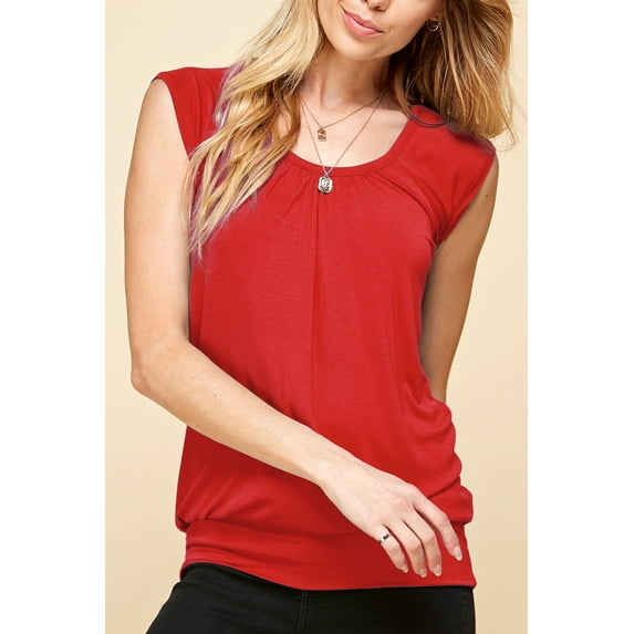 Made by Johnny Women's Solid Short Sleeve Sweetheart Top M RED