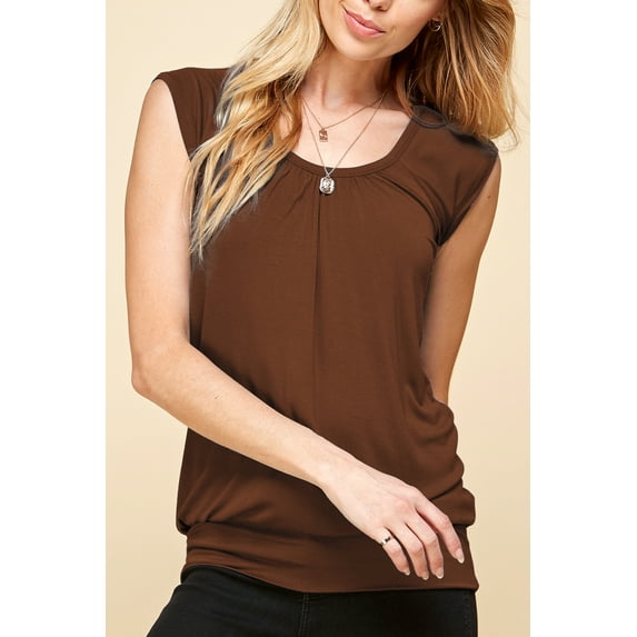 Made by Johnny Women's Solid Short Sleeve Sweetheart Top S RUST