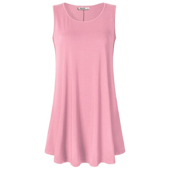 Made by Johnny Women's Solid Sleeveless Tunic for Leggings Swing Flare Tank Tops S-5XL Plus Size S PINK
