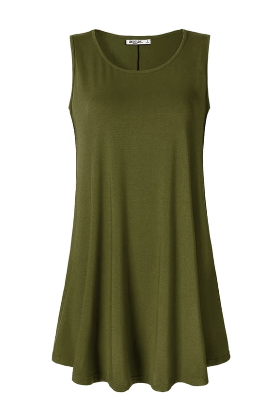 Women's Solid Sleeveless Tunic for Leggings Swing Flare Tank Tops S-5XL Plus Size XL OLIVE