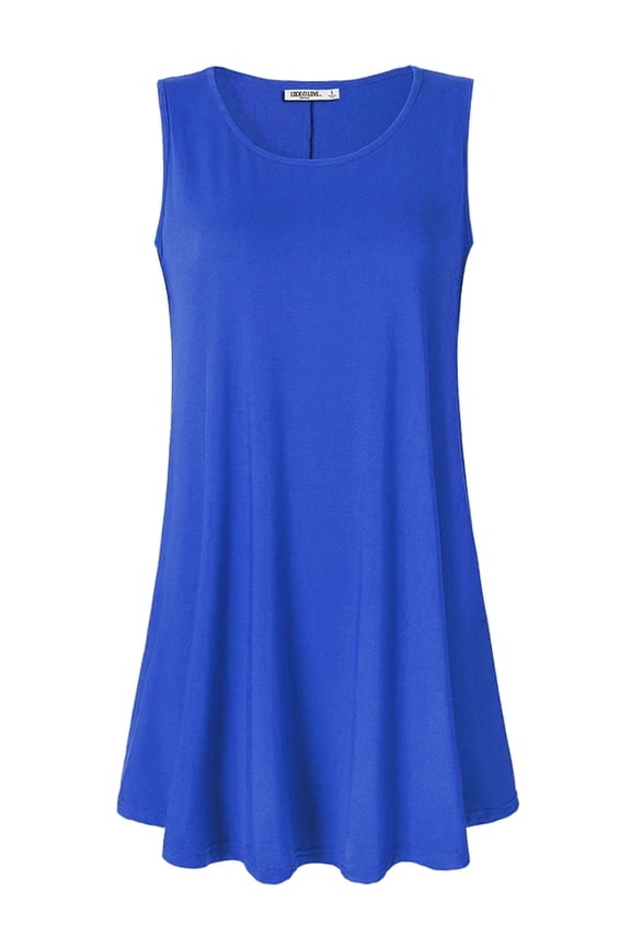 Women's Solid Sleeveless Tunic for Leggings Swing Flare Tank Tops S-5XL Plus Size XL ROYAL_BRITE