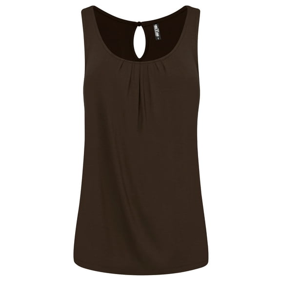Made by Johnny Women's Summer Sleeveless Pleated Back Closure Casual Tank Tops M BROWN