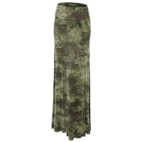 Made by Johnny Women's Tie Dye Fold Over Maxi Skirt L OLIVE