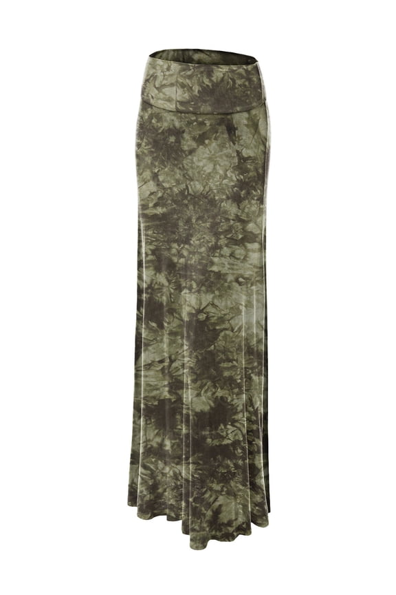 Women's Tie Dye Fold Over Maxi Skirt L OLIVE