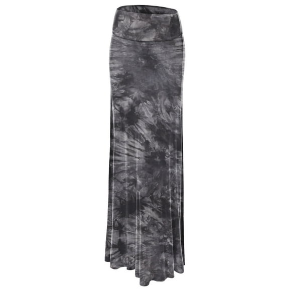 Made by Johnny Women's Tie Dye Fold Over Maxi Skirt M BLACK