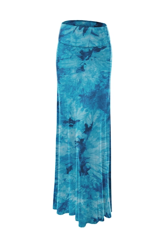 Women's Tie Dye Fold Over Maxi Skirt M TEAL