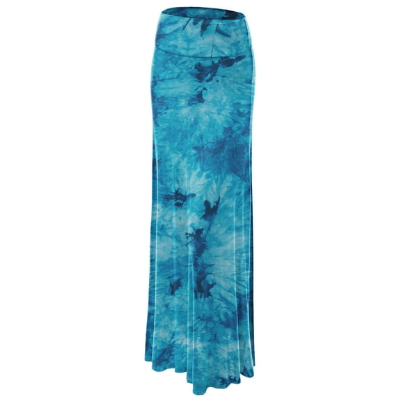 Made by Johnny Women's Tie Dye Fold Over Maxi Skirt S TEAL