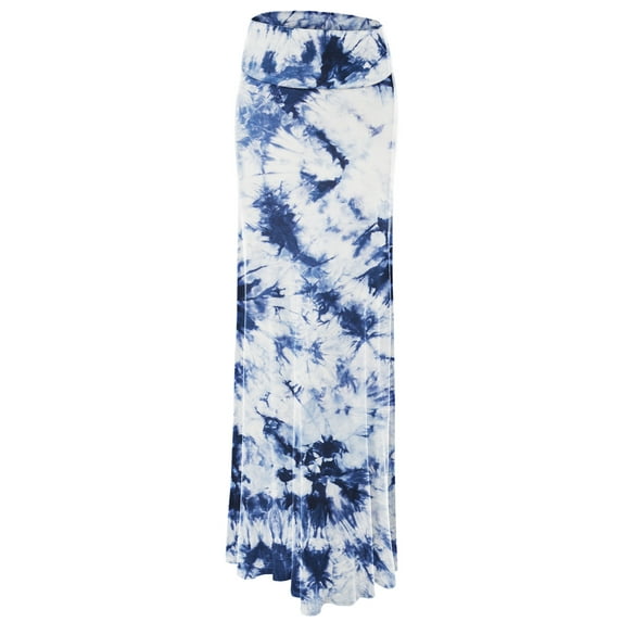 Made by Johnny Women's Tie Dye Fold Over Maxi Skirt XXL WHITE_NAVY