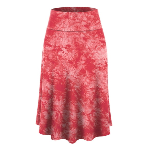 Made by Johnny Women's Tie Dye Lightweight Flare Midi Pull On Closure Skirt S CORAL