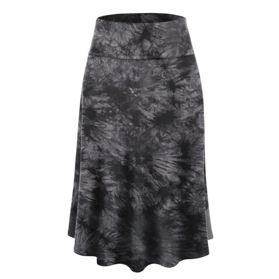 Made by Johnny Women's Tie Dye Lightweight Flare Midi Pull On Closure Skirt XL BLACK