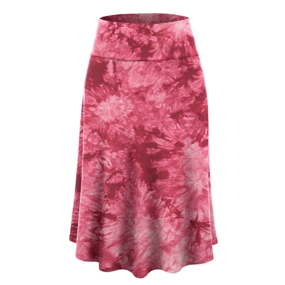 Made by Johnny Women's Tie Dye Lightweight Flare Midi Pull On Closure Skirt XL WINE
