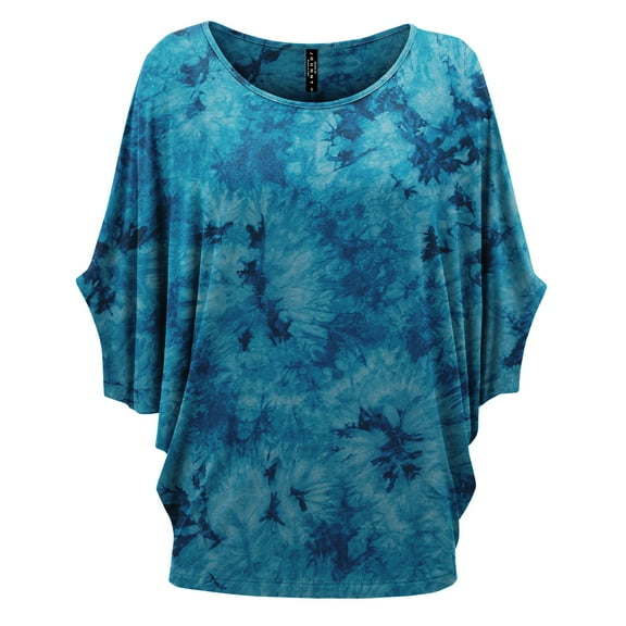 Made by Johnny Women's Tie Dye Scoop Neck Half Sleeve Batwing Dolman Top M TEAL
