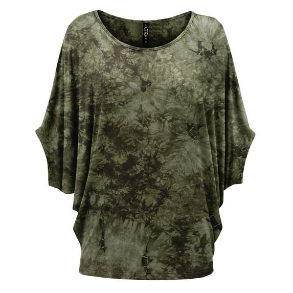 Made by Johnny Women's Tie Dye Scoop Neck Half Sleeve Batwing Dolman Top XL OLIVE