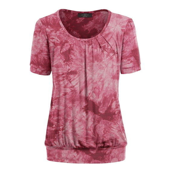 Made by Johnny Women's Tie dye Scoop Neck Short Sleeve Front Pleated Blouse Tunic Top S-3XL Plus Size S WINE