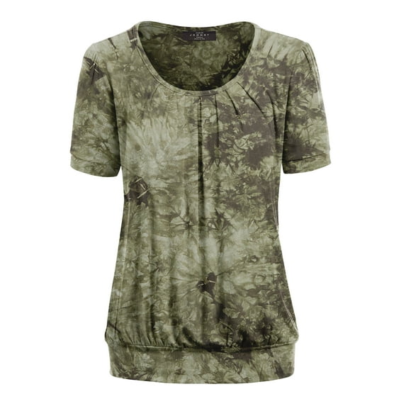 Made by Johnny Women's Tie dye Scoop Neck Short Sleeve Front Pleated Blouse Tunic Top S-3XL Plus Size XL OLIVE