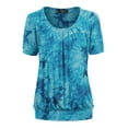 thumbnail image 1 of Made by Johnny Women's Tie dye Scoop Neck Short Sleeve Front Pleated Blouse Tunic Top S-3XL Plus Size XL TEAL, 1 of 4
