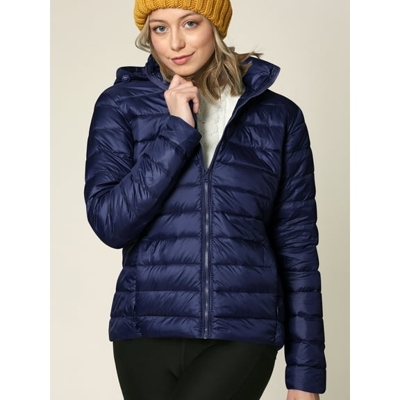 Made by Johnny Women's Ultra Light Weight Packable Down Jacket with Removable Hoodie L NAVY