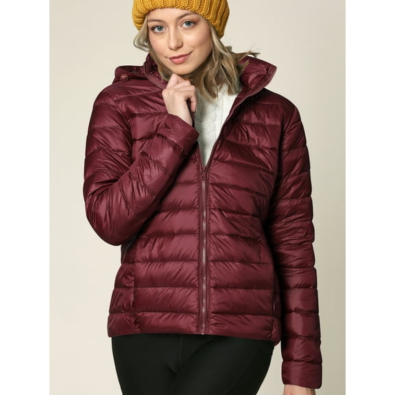 Made by Johnny Women's Ultra Light Weight Packable Down Jacket with Removable Hoodie L WINE