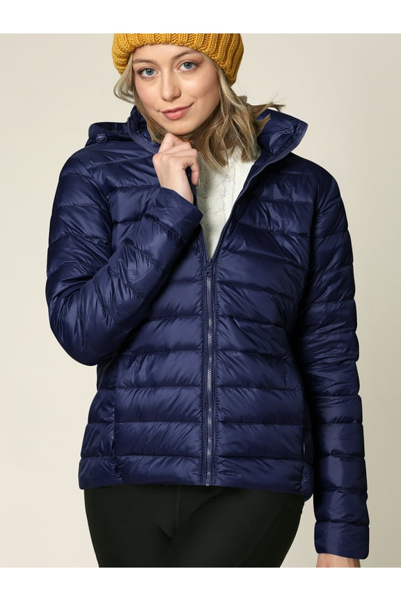 Women's Ultra Light Weight Packable Down Jacket with Removable Hoodie M NAVY