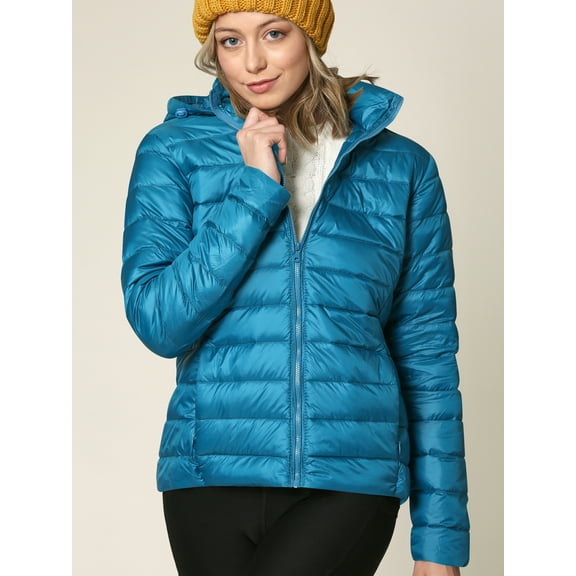 Made by Johnny Women's Ultra Light Weight Packable Down Jacket with Removable Hoodie M TEAL