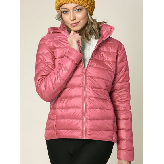 Made by Johnny Women's Ultra Light Weight Packable Down Jacket with Removable Hoodie S MAUVE