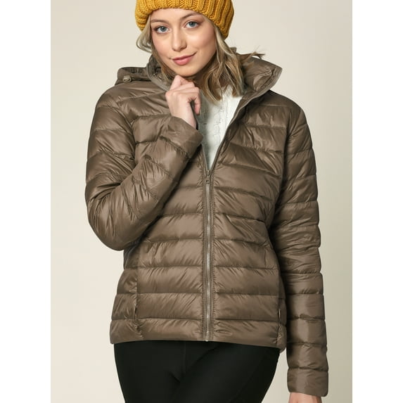 Made by Johnny Women's Ultra Light Weight Packable Down Jacket with Removable Hoodie S TAUPE